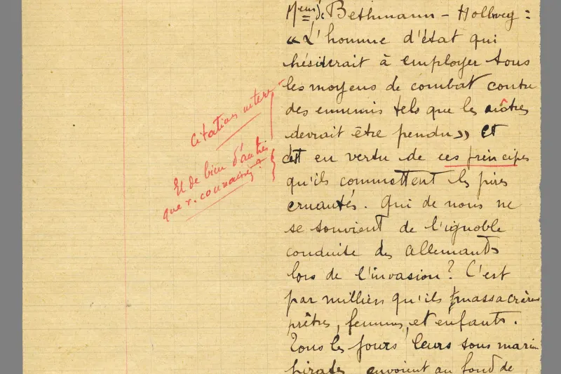 Dissertation de Jean Moulin, rédigée le 16 octobre 1915 © mairie de Bordeaux, collection Centre national Jean Moulin