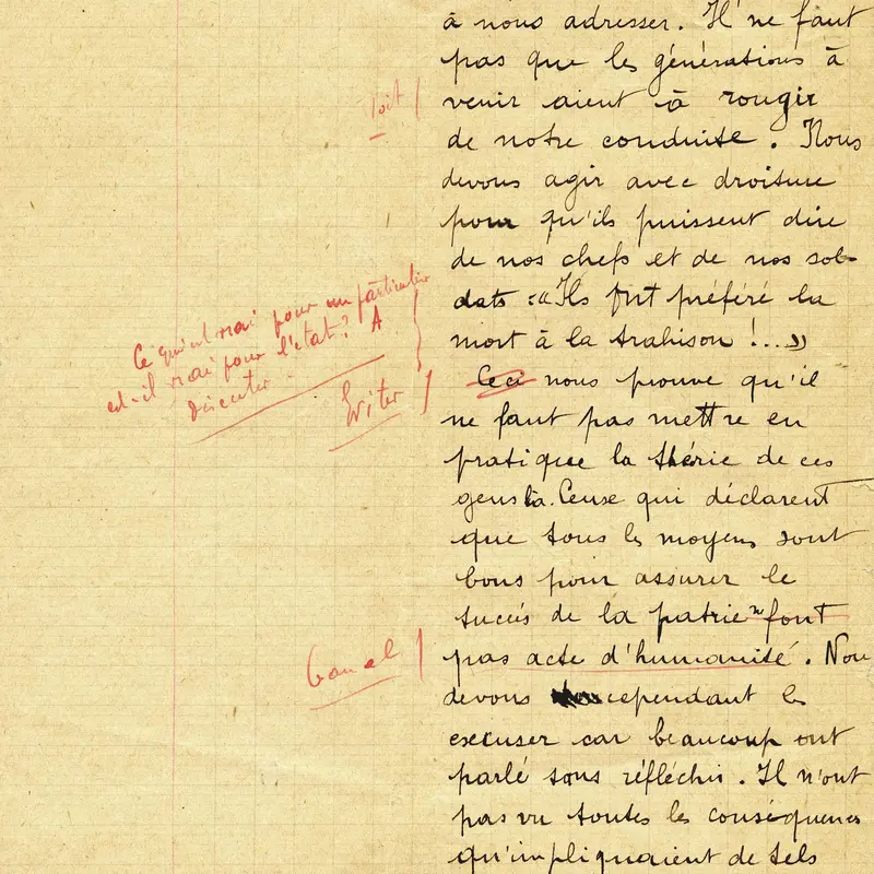 Dissertation de Jean Moulin, rédigée le 16 octobre 1915 © mairie de Bordeaux, collection Centre national Jean Moulin