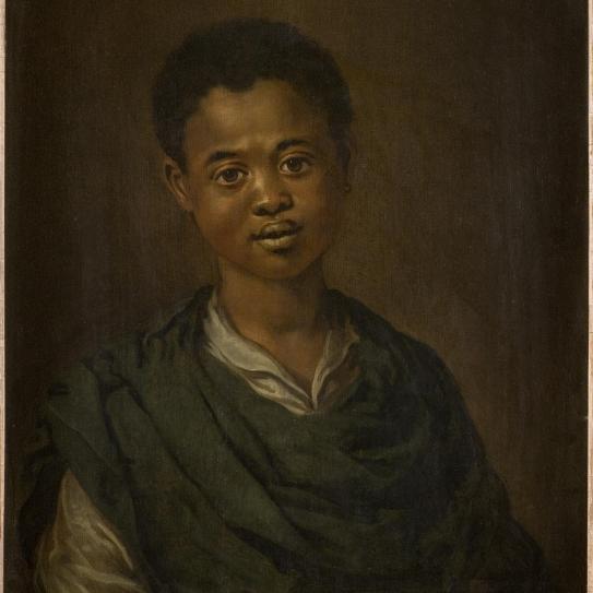 Tableau peinture à l'huile du portrait d'un jeune garçon noir