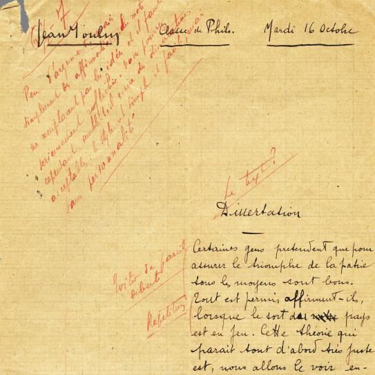 Dissertation de Jean Moulin, rédigée le 16 octobre 1915 © Mairie de Bordeaux, collection Centre national Jean Moulin