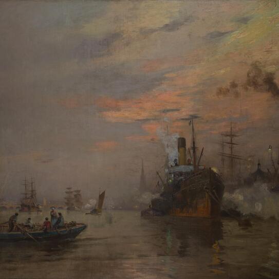 Tableau du Port de Bordeaux par le peintre Pierre-Louis Cazaubon (1892)