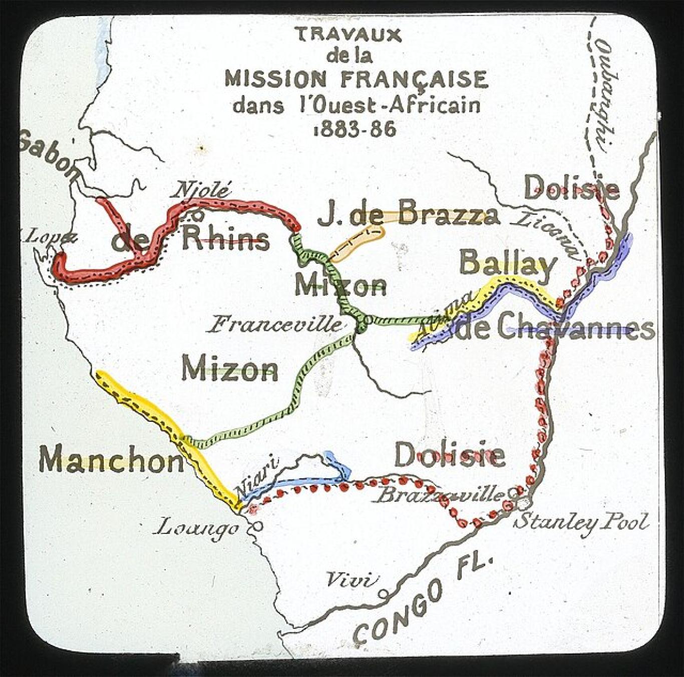 Carte géographique de la mission française en Afrique équatoriale au 19e siècle