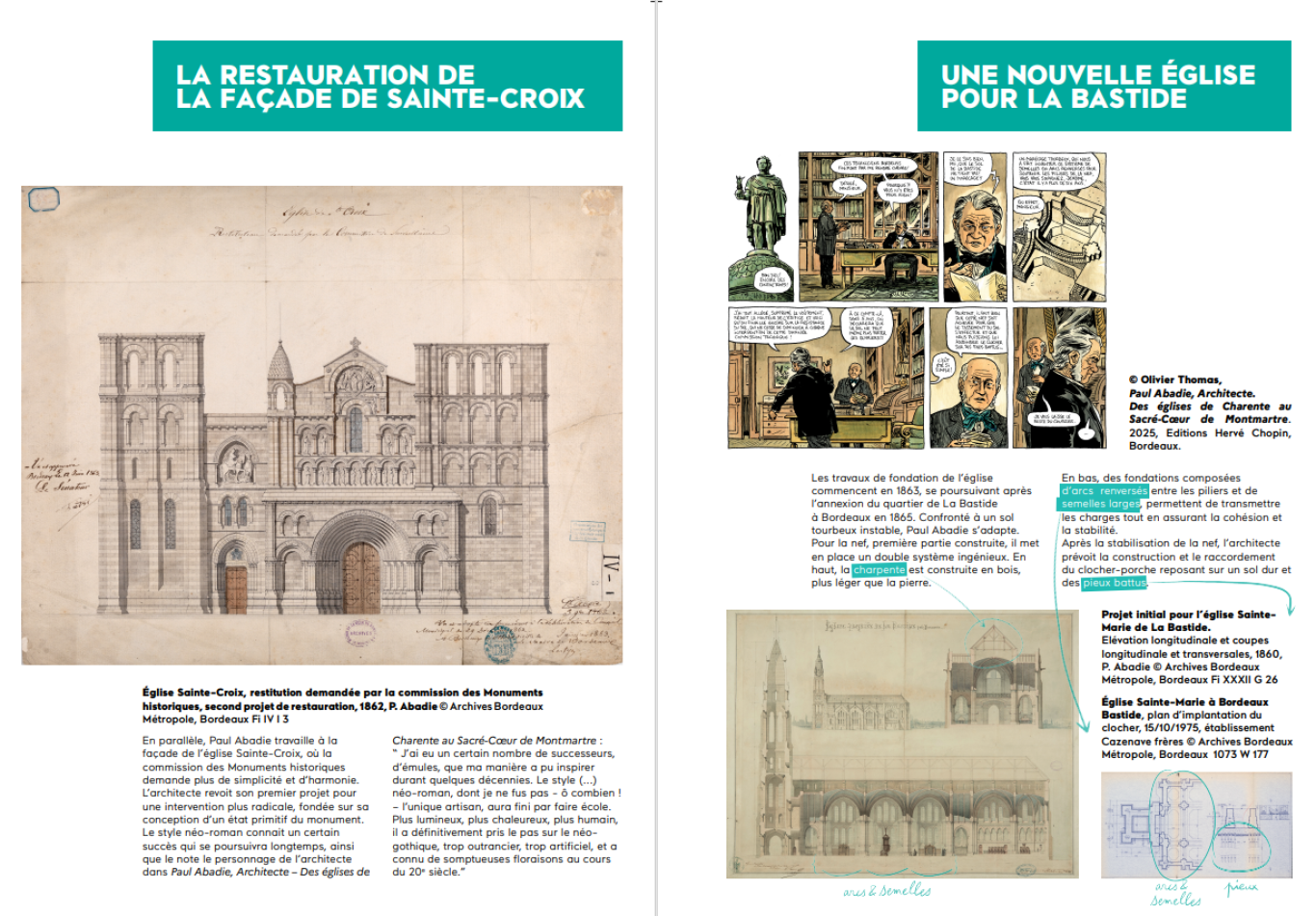 Sélection de deux panneaux de l'exposition Bordeaux, Paul Abadie, Olivier Thomas : regards d’artistes sur les traces du passé