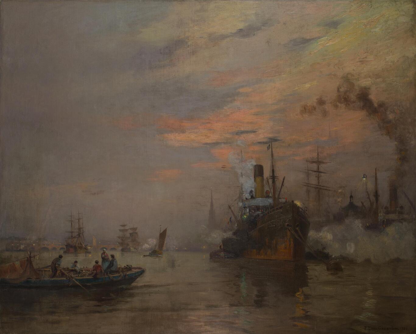 Tableau du Port de Bordeaux par le peintre Pierre-Louis Cazaubon (1892)