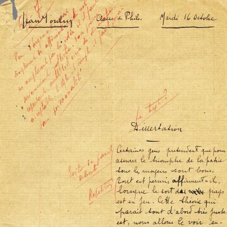 Dissertation de Jean Moulin, rédigée le 16 octobre 1915 © Mairie de Bordeaux, collection Centre national Jean Moulin