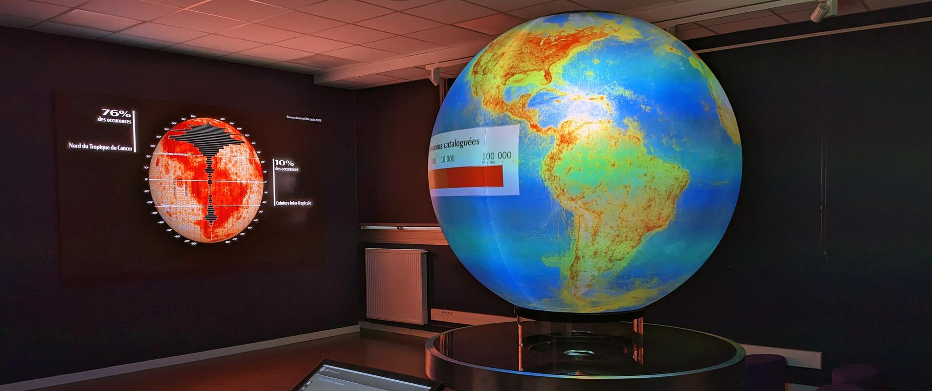 Image d'un globe installé dans une exposition 